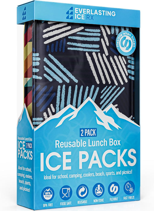 Reusable Ice Packs for Lunch Box and Coolers, Soft Flexible BPA Free 2 Pack