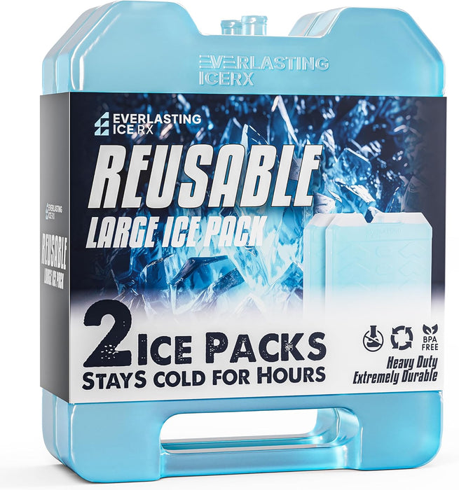 Everlasting Ice RX Large Reusable Ice Packs for Cooler with Handle (2 Pack) Long Lasting Coolness, BPA Free, Freezer Packs for Extended Cooling | Cooler Ice Packs for Camping, Fishing, Hiking, Beach