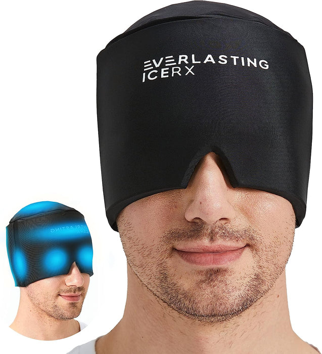 Form Fitting Gel Ice Headache Relief Hat - Cold Therapy Headache Relief Cap/Ice Head Wrap Ice Pack Mask, Cold Compress Headache Relief Cap for Tension & Stress, 20% More Gel