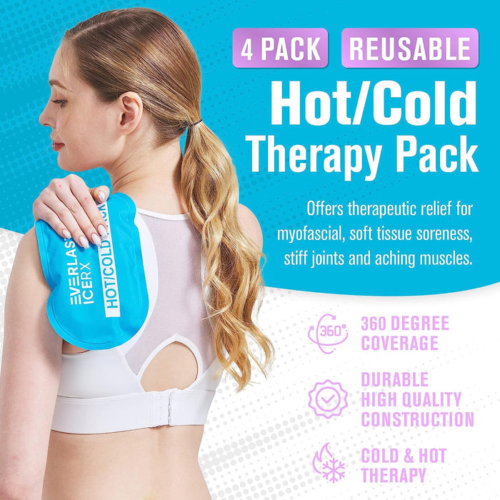 Reusable Hot and Cold Gel Ice Pack Wrap (4 Pack) - Hot and Cold Therapy Solution for Injuries - Adjustable & Flexible for Knees, Back, Shoulders, Arms, and Legs