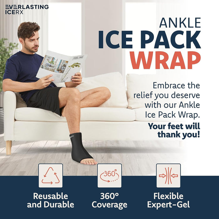 Ankle Ice Pack Wrap for Injuries Reusable, Foot Ice Pack Wrap - Cold Compression Therapy for Pain Relief, Plantar Fasciitis, Sprained Ankles, Achilles Tendonitis Relief