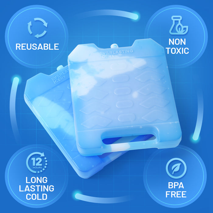 Everlasting Ice RX Large Reusable Ice Packs for Cooler with Handle (2 Pack) Long Lasting Coolness, BPA Free, Freezer Packs for Extended Cooling | Cooler Ice Packs for Camping, Fishing, Hiking, Beach