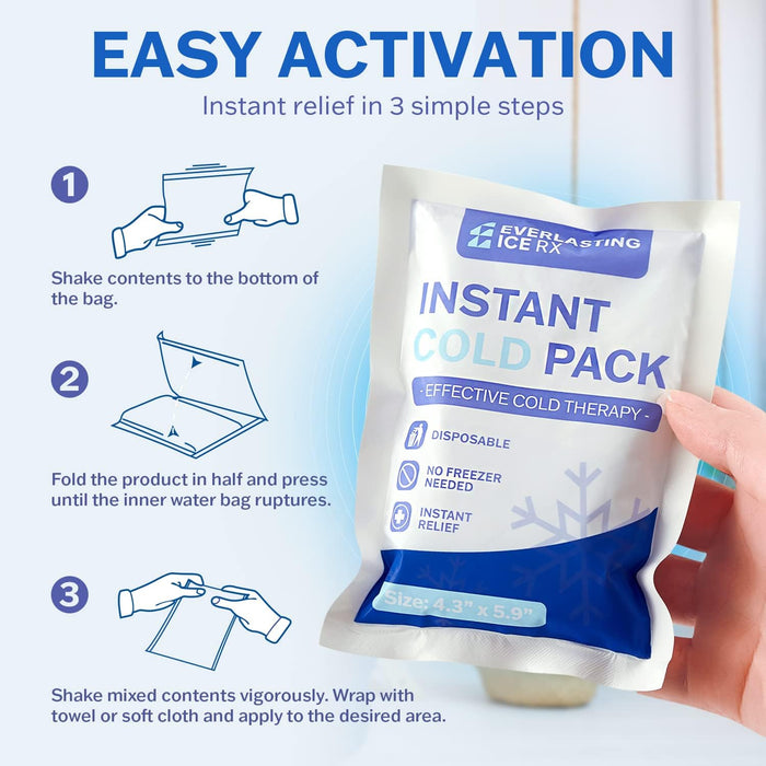 50 Pack - Instant Cold Packs - Instant Ice Packs for Injuries | Disposable Cold Compress Ice Pack for Pain Relief, Swelling, Inflammation, Sprains, Toothache - Cold Pack for Athletes