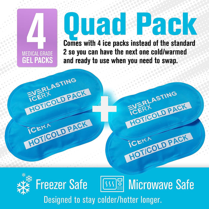 Reusable Hot and Cold Gel Ice Pack Wrap (4 Pack) - Hot and Cold Therapy Solution for Injuries - Adjustable & Flexible for Knees, Back, Shoulders, Arms, and Legs
