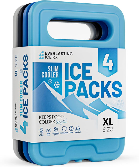 Slim Ice Packs for Lunch Box with Handle, BPA Free Freezer Packs, 4 Pack