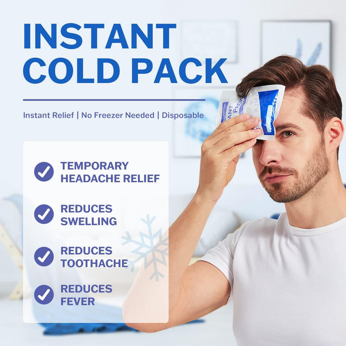 50 Pack - Instant Cold Packs - Instant Ice Packs for Injuries | Disposable Cold Compress Ice Pack for Pain Relief, Swelling, Inflammation, Sprains, Toothache - Cold Pack for Athletes