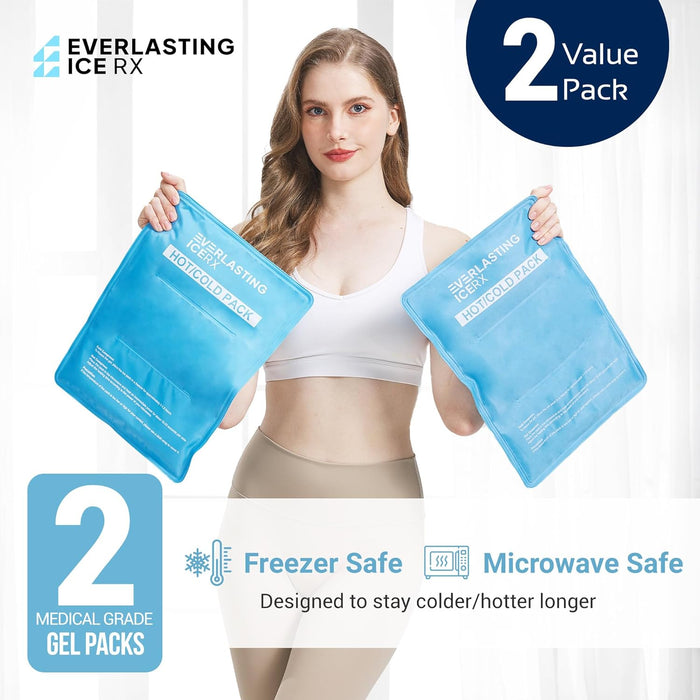 Reusable Ice Pack for Injuries | 11" x 14.5" - 2 Pack XL Flexible | When Frozen - Plush Backside