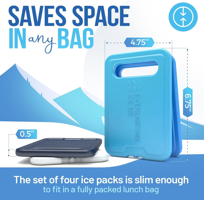 Slim Ice Packs for Lunch Box with Handle, BPA Free Freezer Packs, 4 Pack