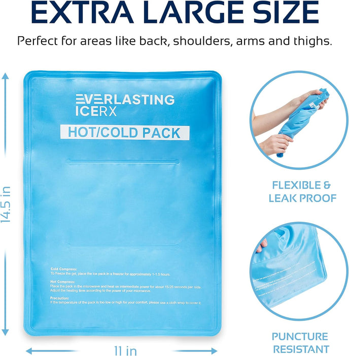 Reusable Ice Pack for Injuries | 11" x 14.5" - 2 Pack XL Flexible | When Frozen - Plush Backside