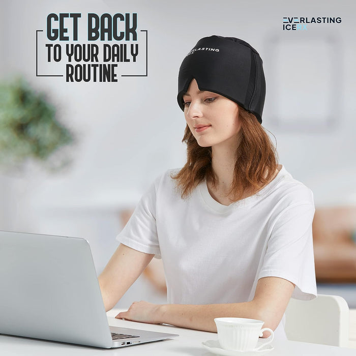 Form Fitting Gel Ice Headache Relief Hat - Cold Therapy Headache Relief Cap/Ice Head Wrap Ice Pack Mask, Cold Compress Headache Relief Cap for Tension & Stress, 20% More Gel