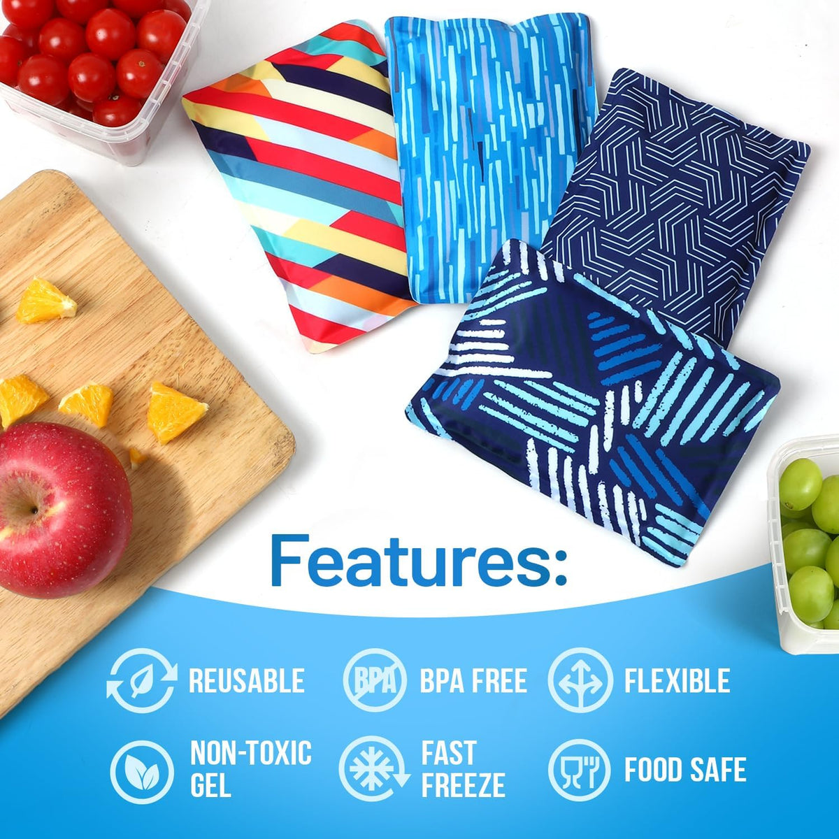 Reusable Ice Packs for Lunch Boxes & Coolers (2 Pack) Flexible, Long-L ...