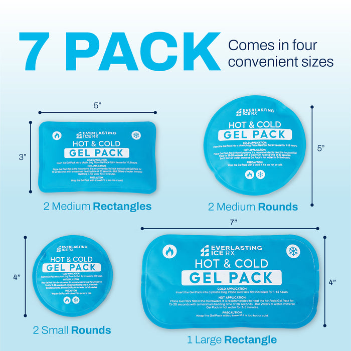 Reusable Hot and Cold Gel Ice Packs for Injuries - 7 Pack Variety Gel Ice Pack Set