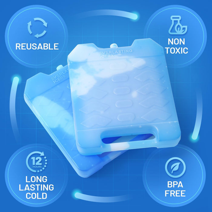 Everlasting Ice RX Large Reusable Ice Packs for Cooler with Handle (2 Pack) Long Lasting Coolness, BPA Free, Freezer Packs for Extended Cooling | Cooler Ice Packs for Camping, Fishing, Hiking, Beach