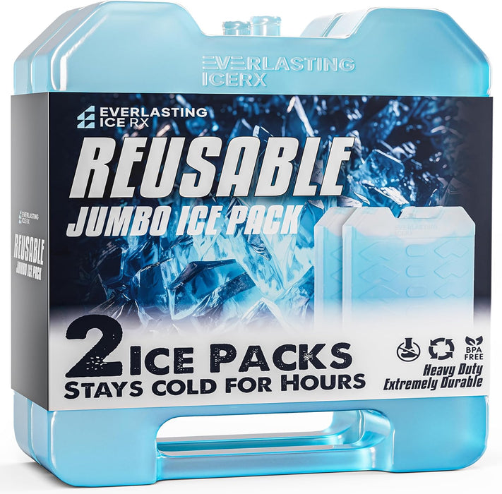 Everlasting Ice RX Large Reusable Ice Packs for Cooler with Handle (2 Pack) Long Lasting Coolness, BPA Free, Freezer Packs for Extended Cooling | Cooler Ice Packs for Camping, Fishing, Hiking, Beach