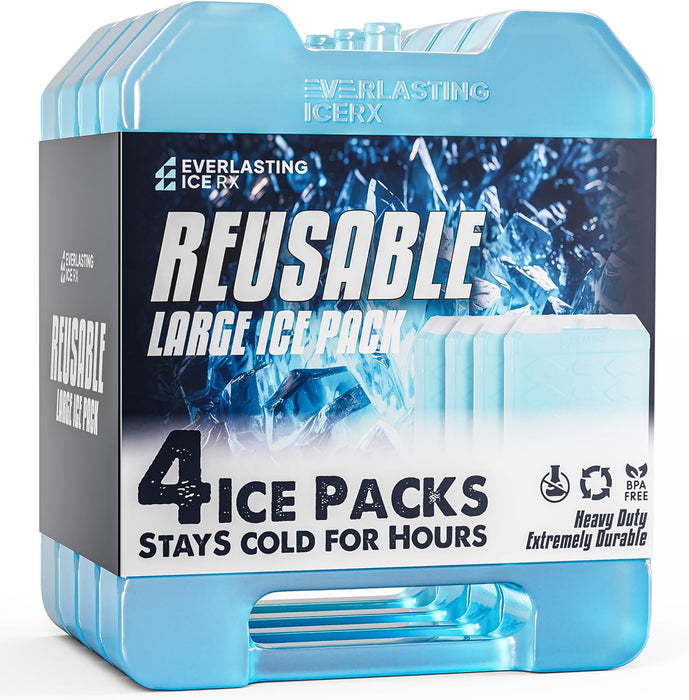 Everlasting Ice RX Large Reusable Ice Packs for Cooler with Handle (2 Pack) Long Lasting Coolness, BPA Free, Freezer Packs for Extended Cooling | Cooler Ice Packs for Camping, Fishing, Hiking, Beach