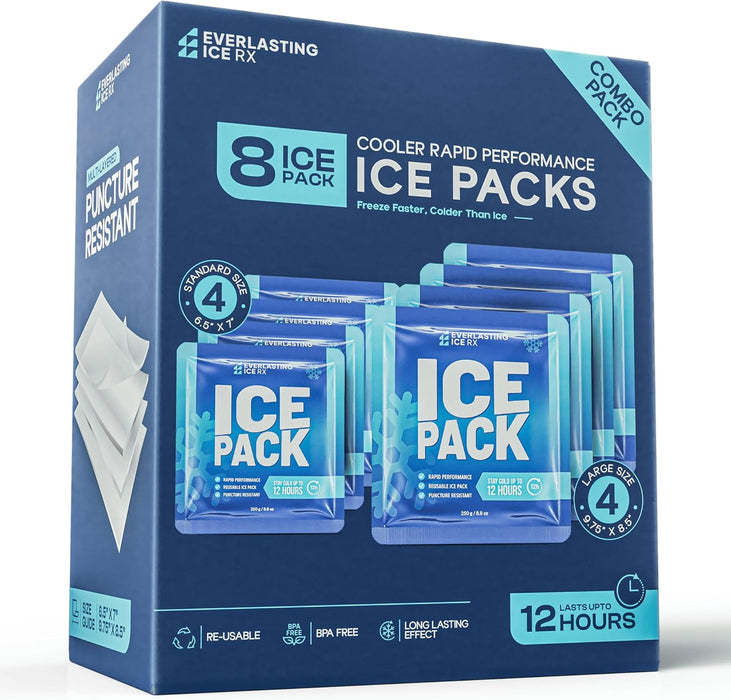 Reusable Ice Packs for Coolers and Lunch Box, Long Lasting 12 Hours, 4 Pack