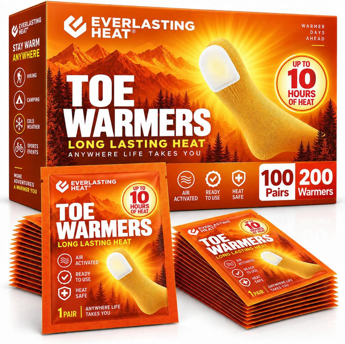 Toe Warmers, Disposable Air Activated 10 Hour Heat, TSA Approved (100 Pairs)