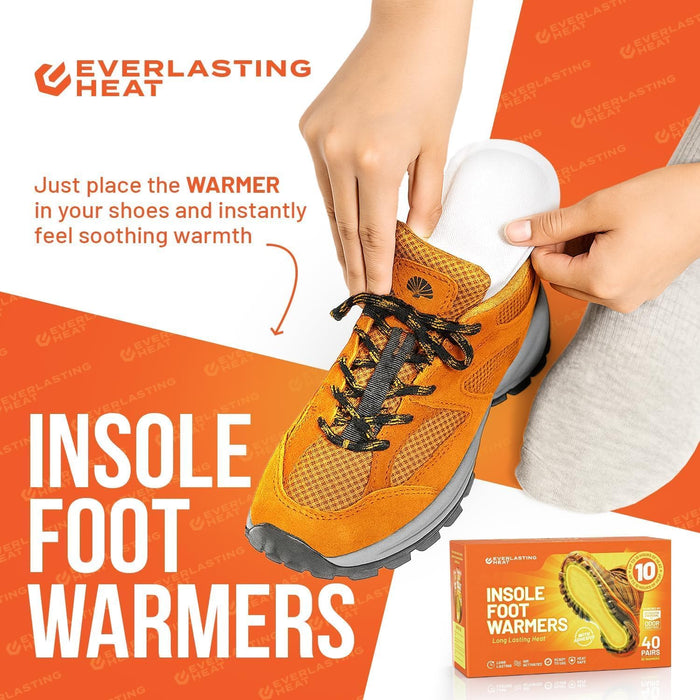 Insole Foot Warmers 40 Pack, Disposable Adhesive Air Activated 10 Hour, TSA (100 Pack)
