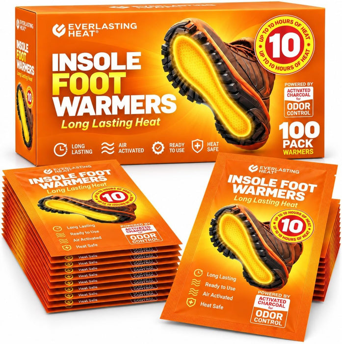 Insole Foot Warmers 40 Pack, Disposable Adhesive Air Activated 10 Hour, TSA (100 Pack)