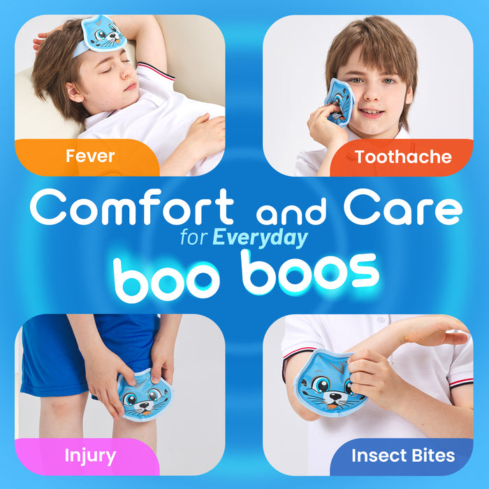 Everlasting Ice RX Kids Ice Packs for Boo Boos with Strap (4 Pack) Toddler Reusable Gel Ice Packs for Injuries | Soft Plush Backing| Kids Ice Pack for Pain Relief, Bumps & Bruises