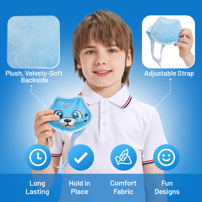 Everlasting Ice RX Kids Ice Packs for Boo Boos with Strap (4 Pack) Toddler Reusable Gel Ice Packs for Injuries | Soft Plush Backing| Kids Ice Pack for Pain Relief, Bumps & Bruises