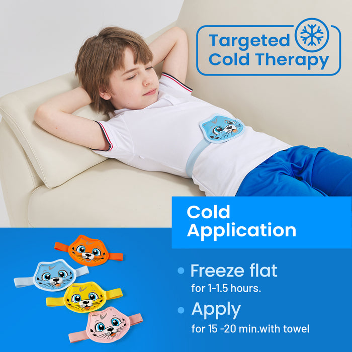 Everlasting Ice RX Kids Ice Packs for Boo Boos with Strap (4 Pack) Toddler Reusable Gel Ice Packs for Injuries | Soft Plush Backing| Kids Ice Pack for Pain Relief, Bumps & Bruises