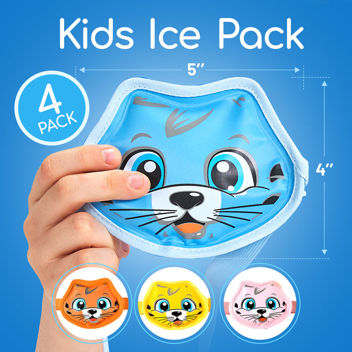 Everlasting Ice RX Kids Ice Packs for Boo Boos with Strap (4 Pack) Toddler Reusable Gel Ice Packs for Injuries | Soft Plush Backing| Kids Ice Pack for Pain Relief, Bumps & Bruises