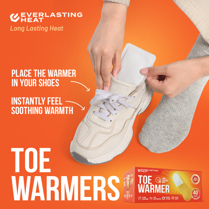 Toe Warmers 40 Pairs (80 Warmers) - Up to 10 Hours of Long Lasting Warmth and Toe Warmers for Feet - Easy Air Activation - Ultra Thin, TSA Approved